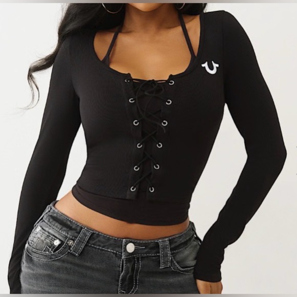 Women’s True Religion Lace-up long sleeve top Sz med